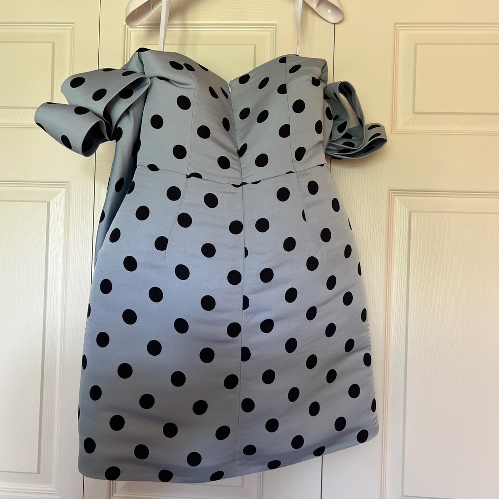 Alexia Maria Katie Silk Faille Mini Dress Blue and Black Polka Dot Sz 10 NWT - Picture 5 of 7
